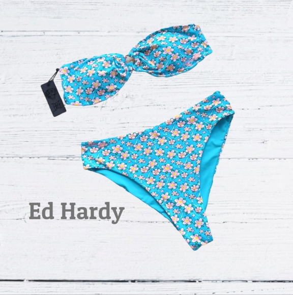 Ed Hardy Other - 🌞NWT ED Hardy Blue Hawaiian Flower Bikini Set Sz XL